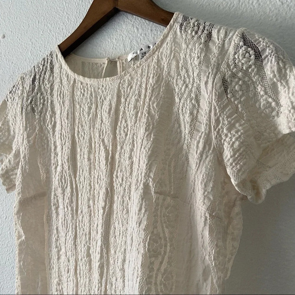 CABI Ecru Lace Blouse XS Sheer Feminine Romantic Textured Boho Chic - Picture 3 of 12